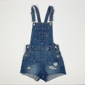 H&M Distressed Blue Denim Short Overalls 2